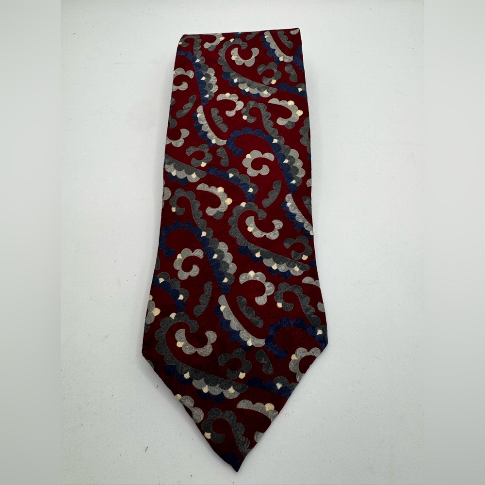 Vintage Christian Dior Tie, Red & Gray Abstract Print Tie, Designer Tie